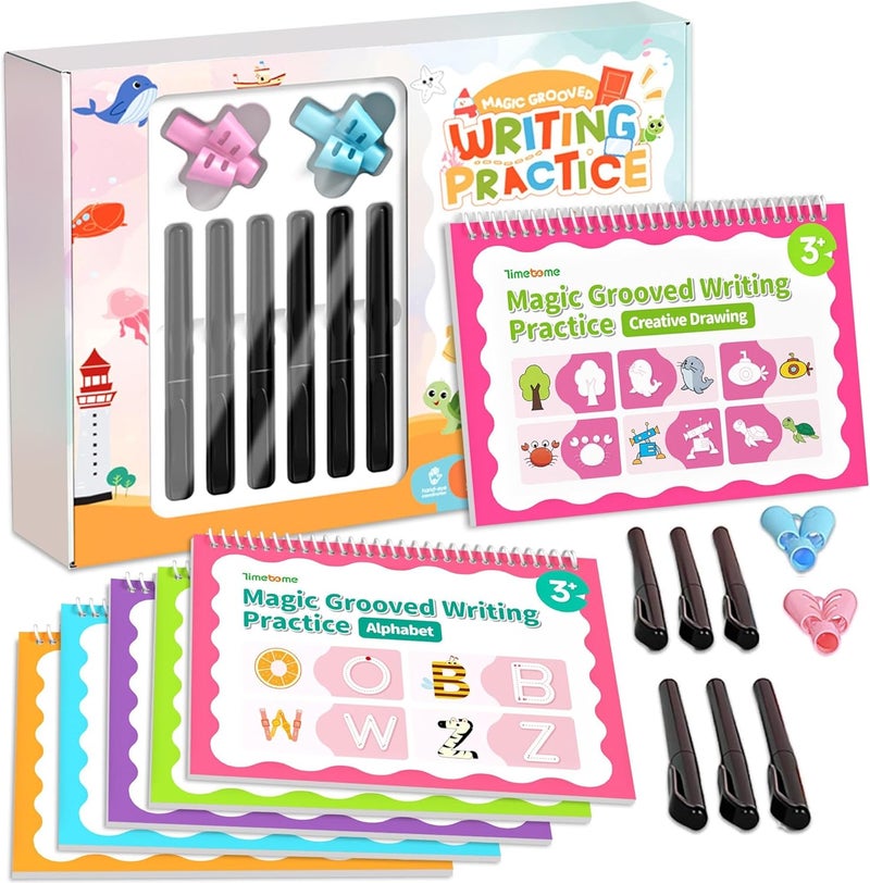 Timetome Magic Grooved Writing Practice, Large Grooved Handwriting Practice for Kids 5-7 8-10, Preschool Learning Activities, Tracing Books for Kids Ages 3-5, Preschool Workbook, Reusable Write Number Letter - Image 1